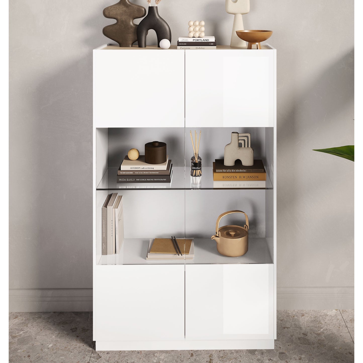 Chelsea 2 Door White Gloss and Cadiz Oak Glass Display Cabinet - FurniComp