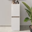Chelsea 2 Door White Gloss and Mercure Oak Tallboy Storage Cupboard - FurniComp