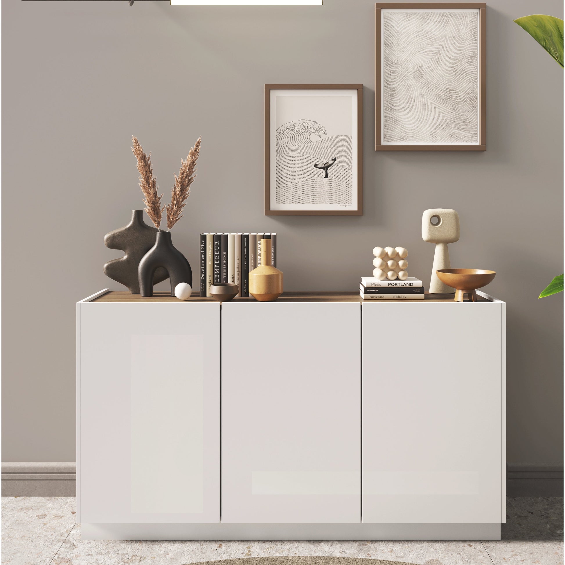 Chelsea 3 Door White Gloss and Mercure Oak Sideboard - FurniComp