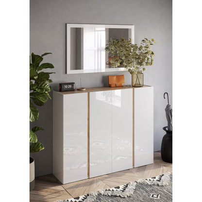 Chelsea 4 Door White Gloss and Cadiz Oak Large 50 Pair Shoe Cabinet - FurniComp