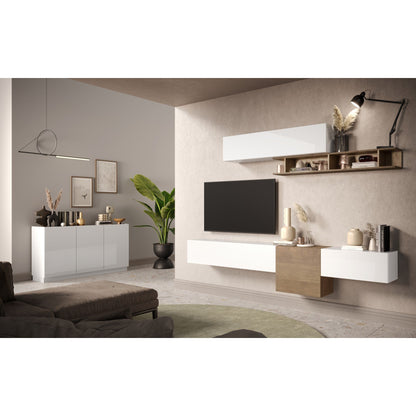 Chelsea 2 Door 2 Drawer Large White Gloss and Mercure Oak TV Stand - FurniComp