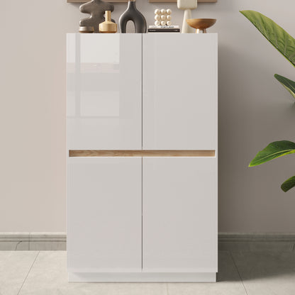 Chelsea 4 Door White Gloss and Cadiz Oak Tall Sideboard/Highboard - FurniComp