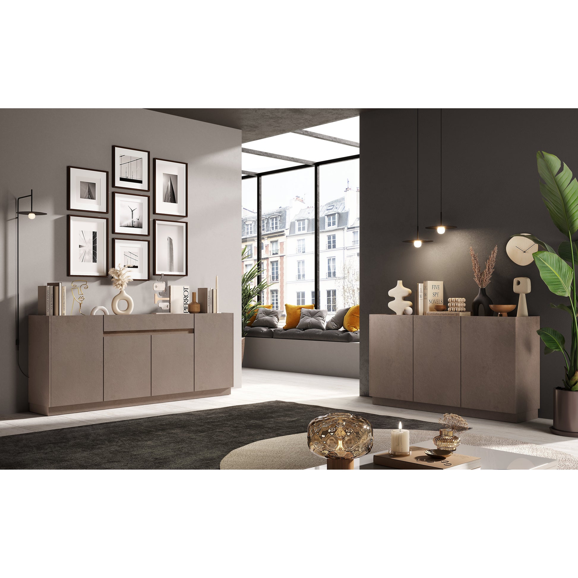 Chelsea 4 Door Bronze and Mercure Oak Tall Sideboard/Highboard - FurniComp