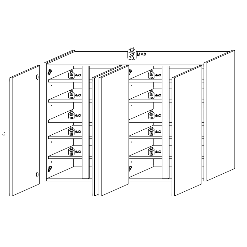 Chelsea 4 Door White Gloss and Cadiz Oak Large 50 Pair Shoe Cabinet - FurniComp