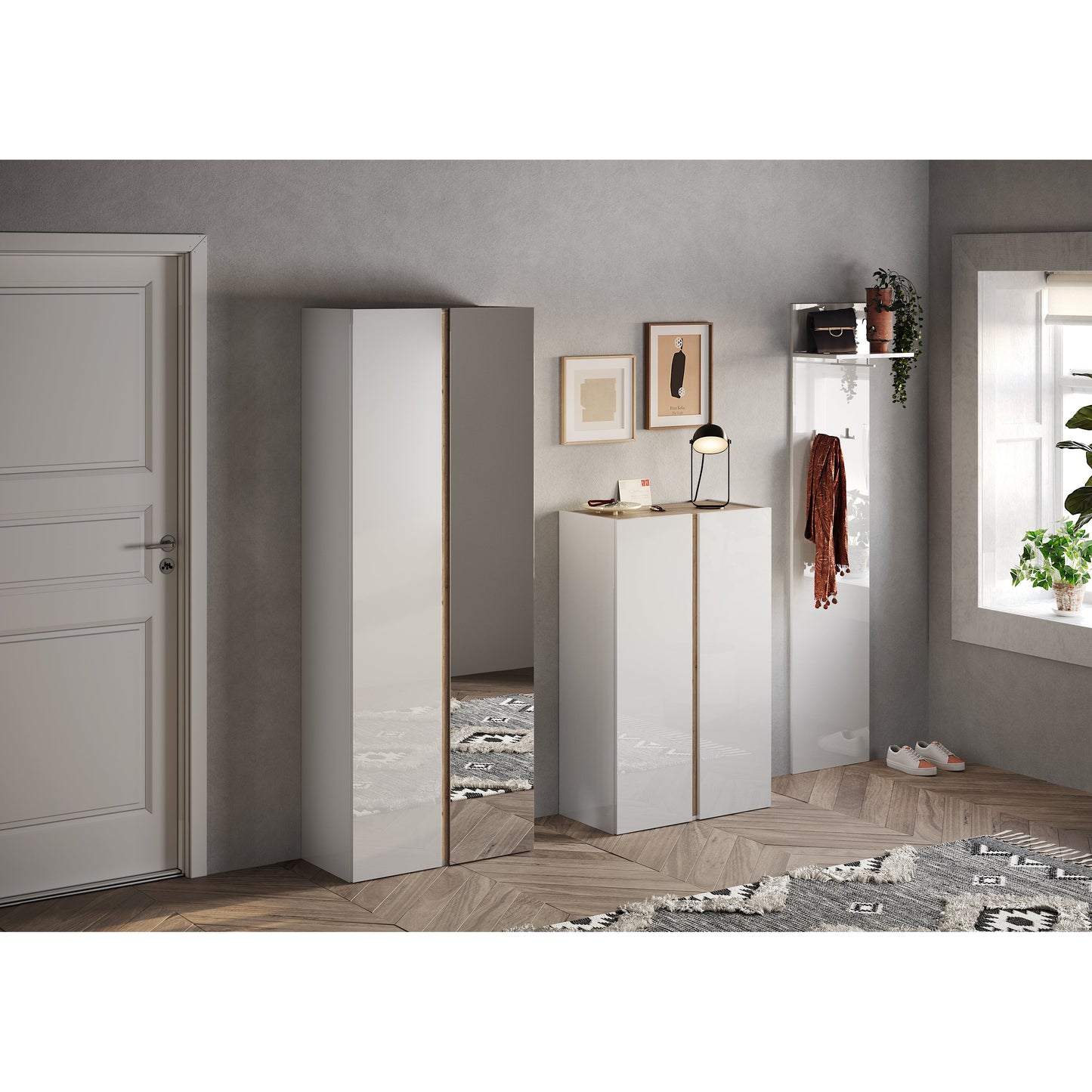 Chelsea 2 Door White Gloss and Cadiz Oak Large 25 Pair Shoe Storage Cupboard - FurniComp