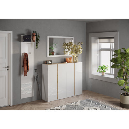 Chelsea 4 Door White Gloss and Cadiz Oak Large 50 Pair Shoe Cabinet - FurniComp