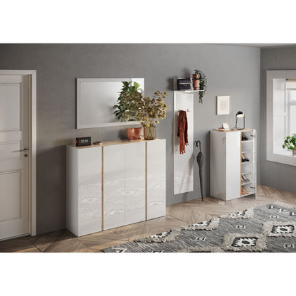 Chelsea 2 Door White Gloss and Cadiz Oak Large 25 Pair Shoe Storage Cupboard - FurniComp