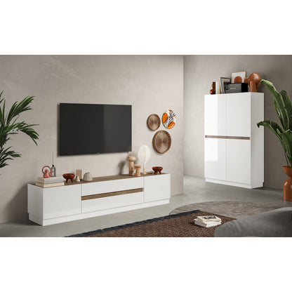 Chelsea 4 Door 1 Drawer Large White Gloss and Mercure Oak Sideboard - FurniComp