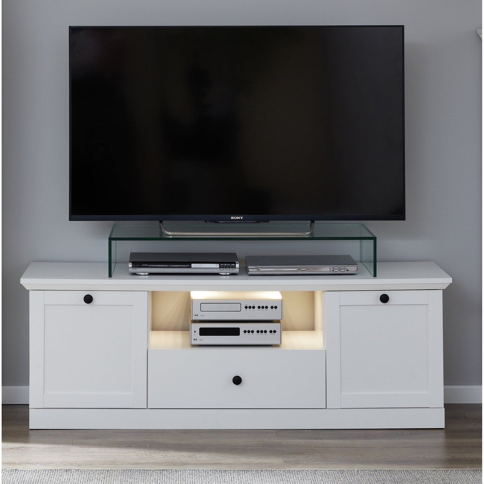 Cheshire 2 Door 1 Drawer Small White Country Style TV Stand - FurniComp