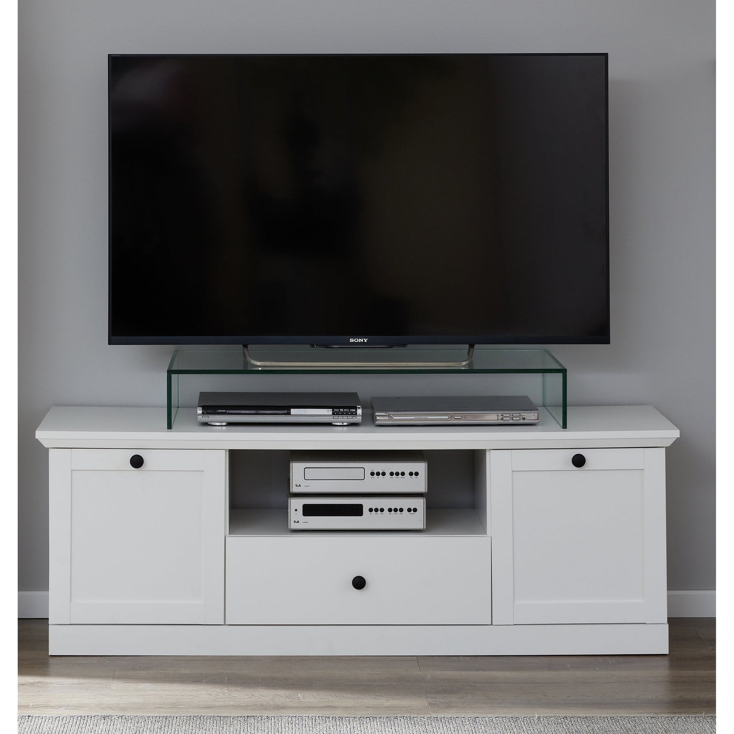 Cheshire 2 Door 1 Drawer Small White Country Style TV Stand - FurniComp