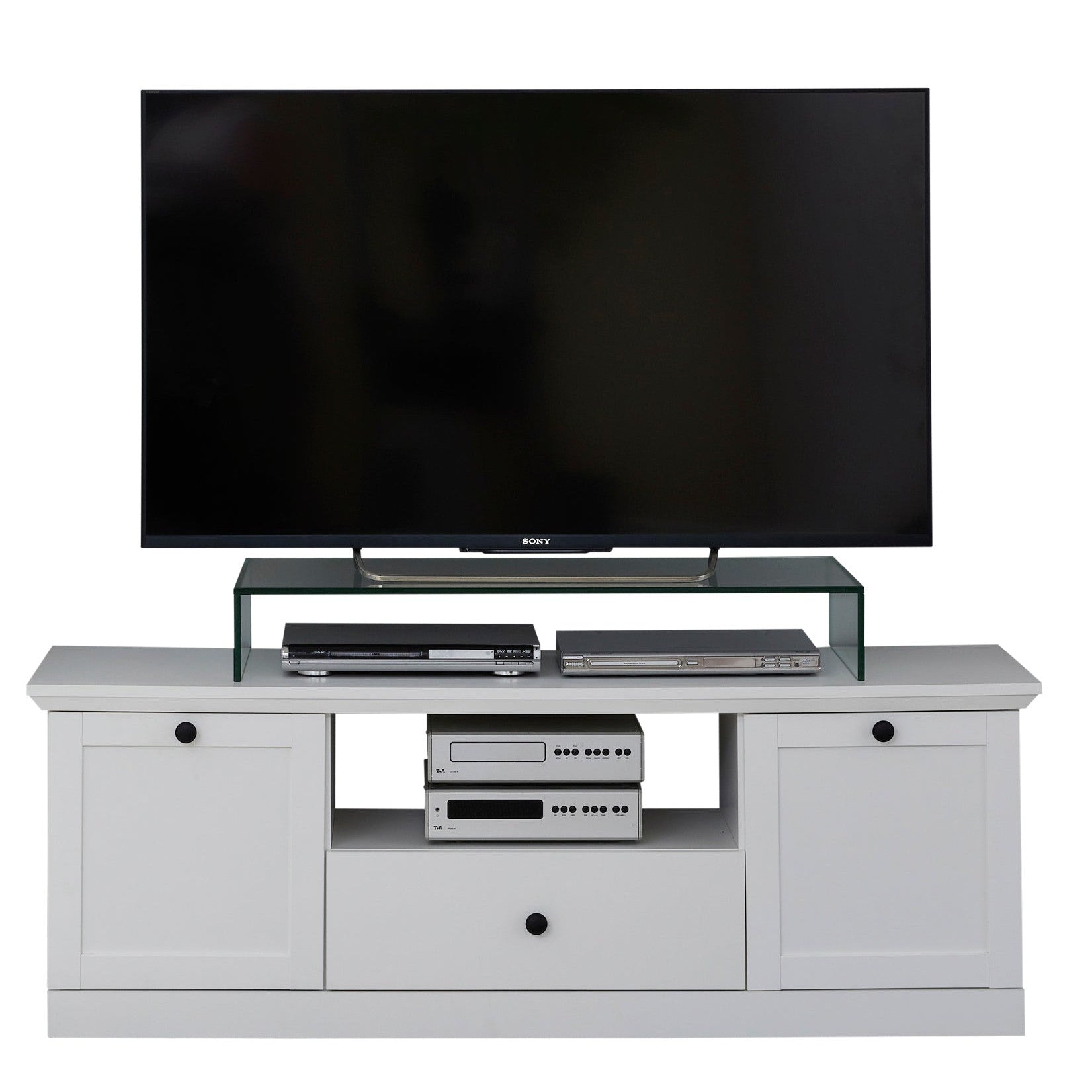 Cheshire 2 Door 1 Drawer Small White Country Style TV Stand - FurniComp