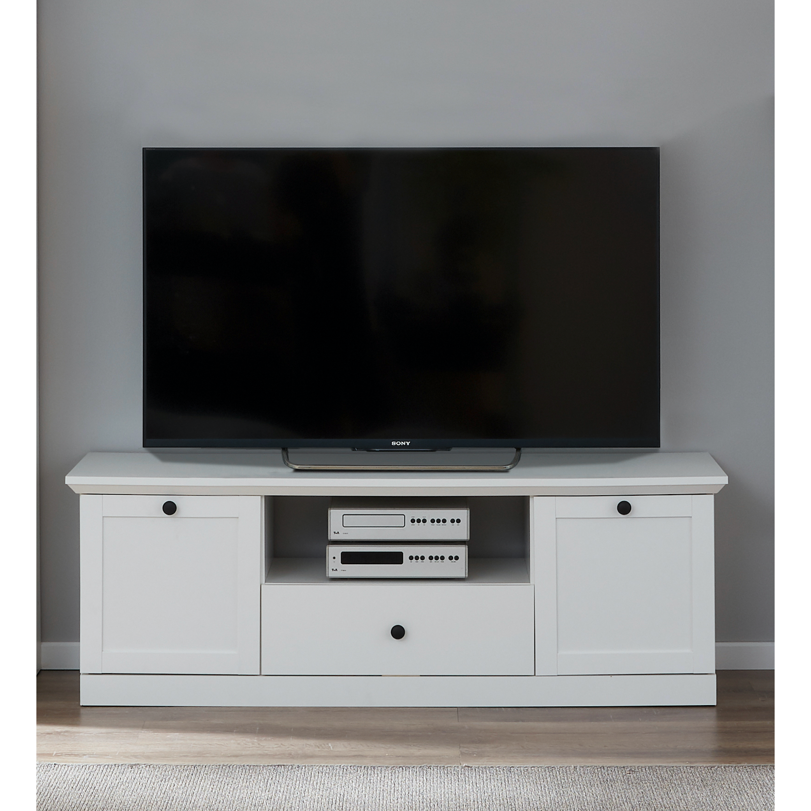 Cheshire 2 Door 1 Drawer Small White Country Style TV Stand - FurniComp