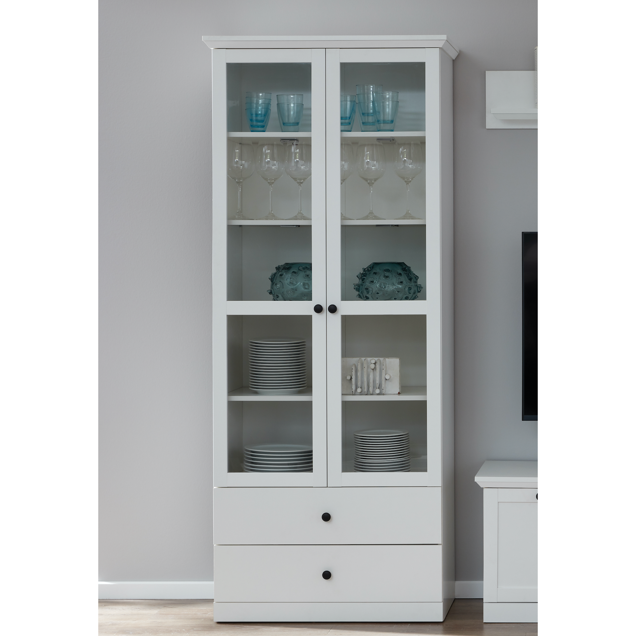 Cheshire 2 Door 2 Drawer White Country Style Glass Display Cabinet - FurniComp