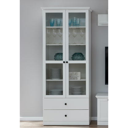 Cheshire 2 Door 2 Drawer White Country Style Glass Display Cabinet - FurniComp