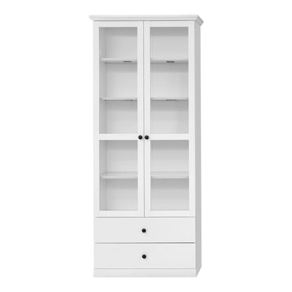 Cheshire 2 Door 2 Drawer White Country Style Glass Display Cabinet - FurniComp