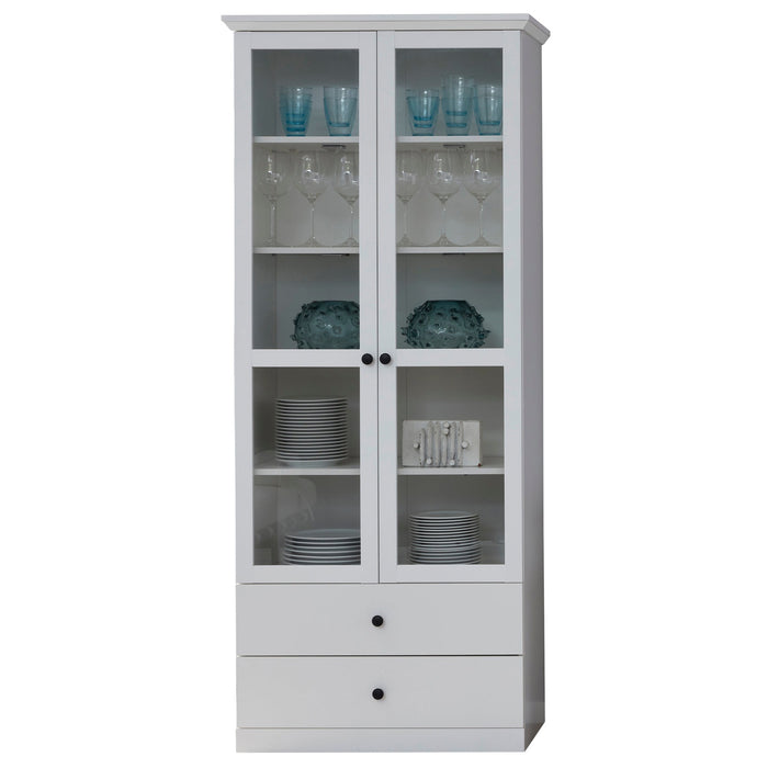 Cheshire 2 Door 2 Drawer White Country Style Glass Display Cabinet - FurniComp