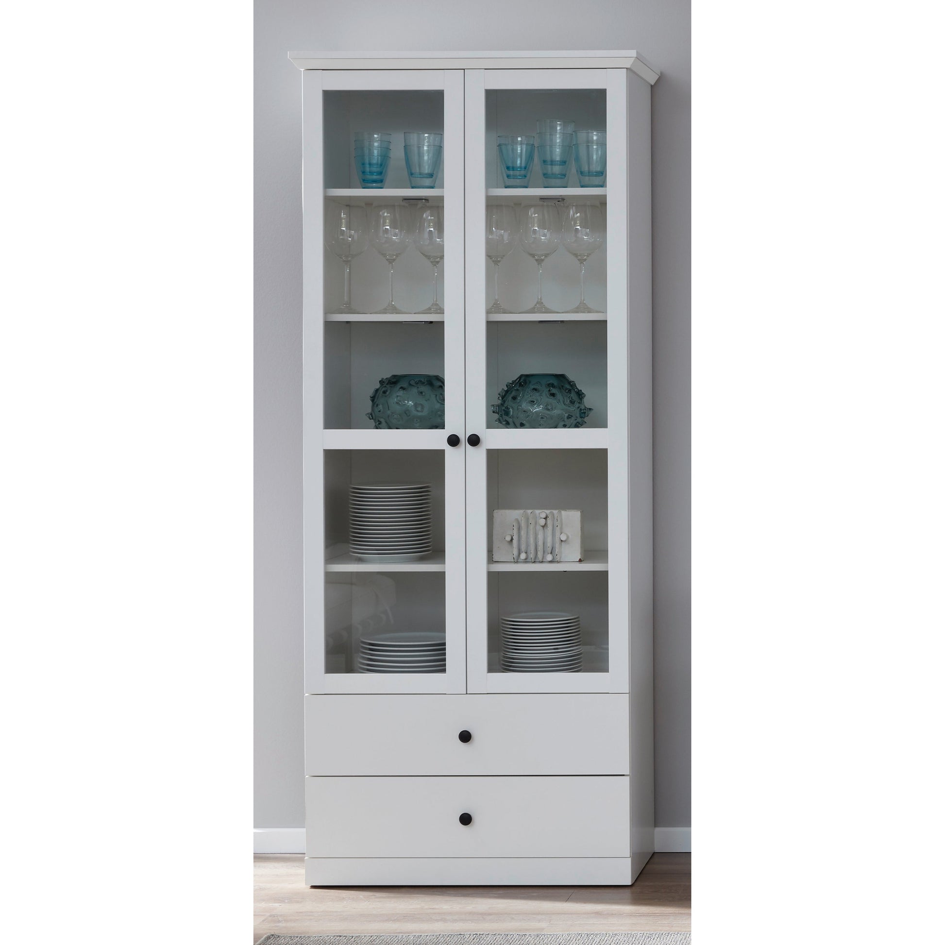 Cheshire 2 Door 2 Drawer White Country Style Glass Display Cabinet - FurniComp