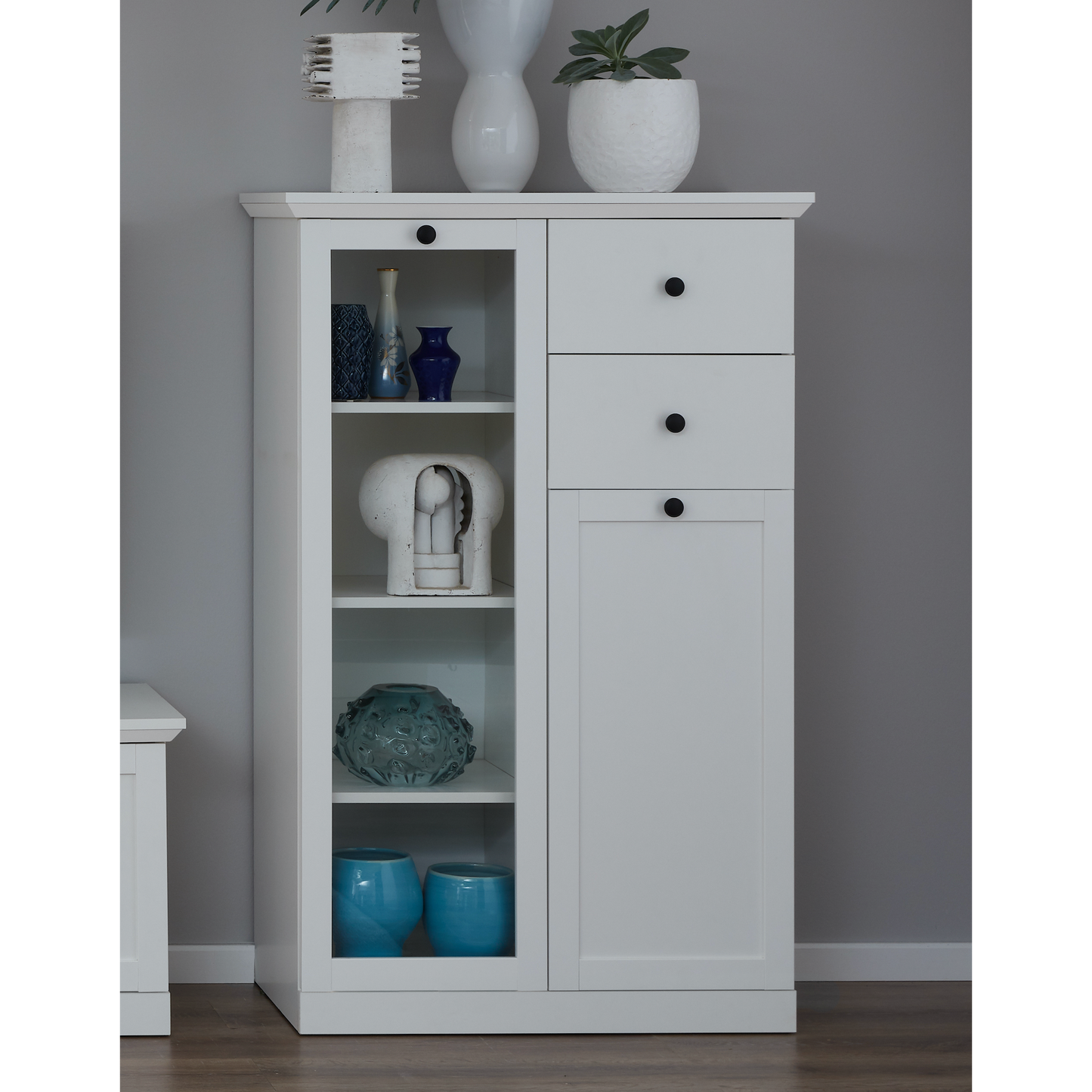 Cheshire 2 Door 2 Drawer White Country Style Low Display Cabinet - FurniComp