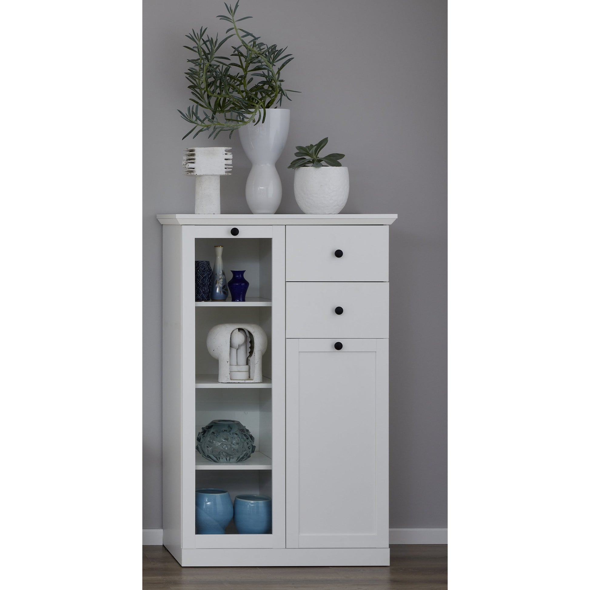 Cheshire 2 Door 2 Drawer White Country Style Low Display Cabinet - FurniComp