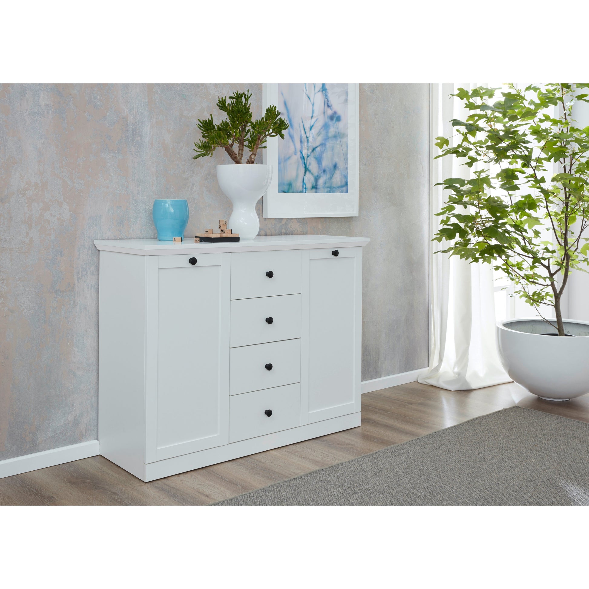 Cheshire 2 Door 4 Drawer 119cm Country Style White Sideboard - FurniComp