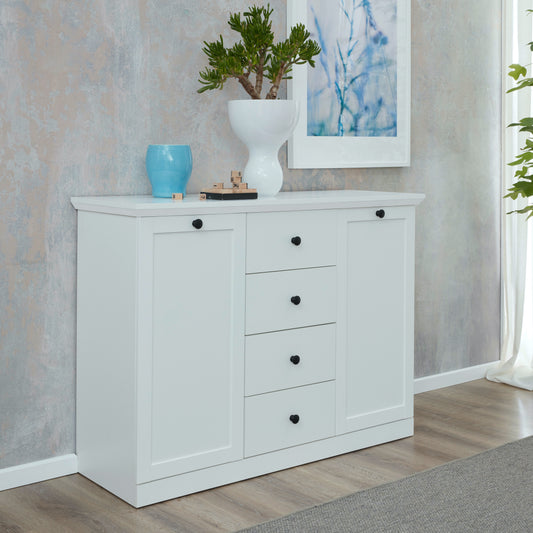 Cheshire 2 Door 4 Drawer 119cm Country Style White Sideboard - FurniComp