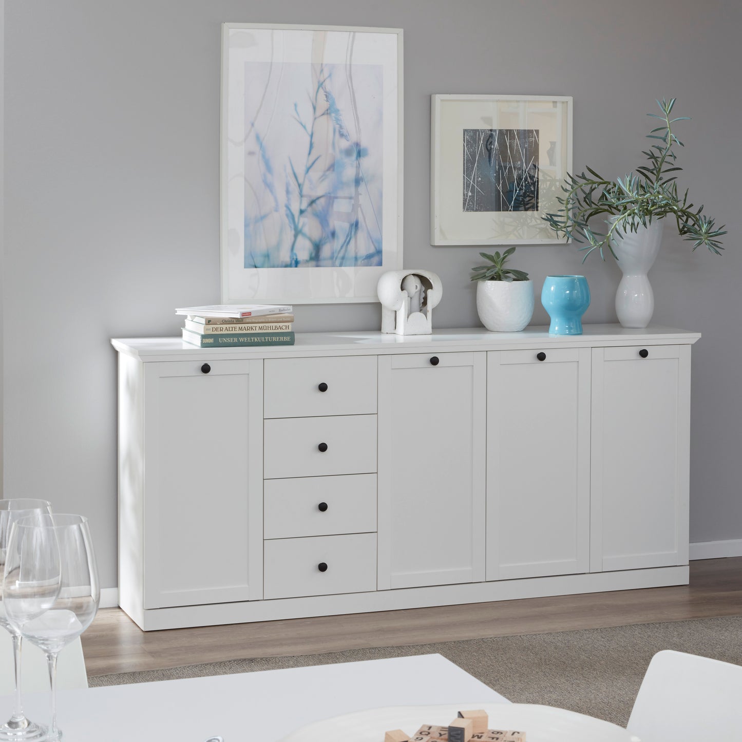 Cheshire 4 Door 4 Drawer White Country Style Large Sideboard - FurniComp