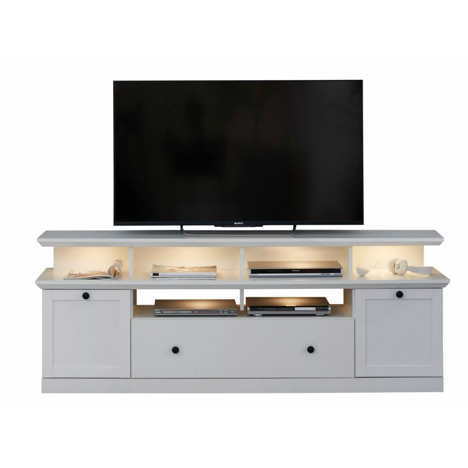 Cheshire Country Style Large White TV Stand With Lifted Shelf - FurniComp