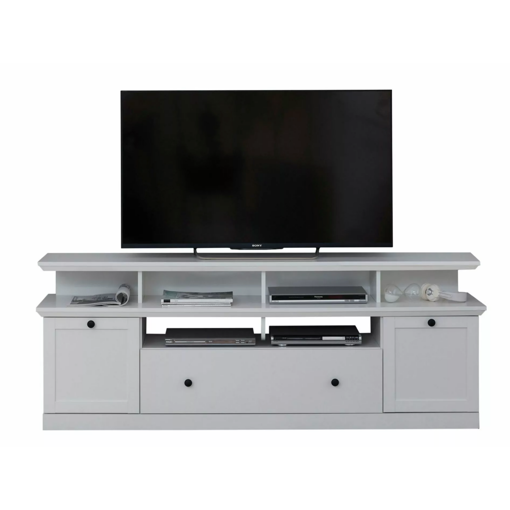 Cheshire Country Style Large White TV Stand With Lifted Shelf - FurniComp