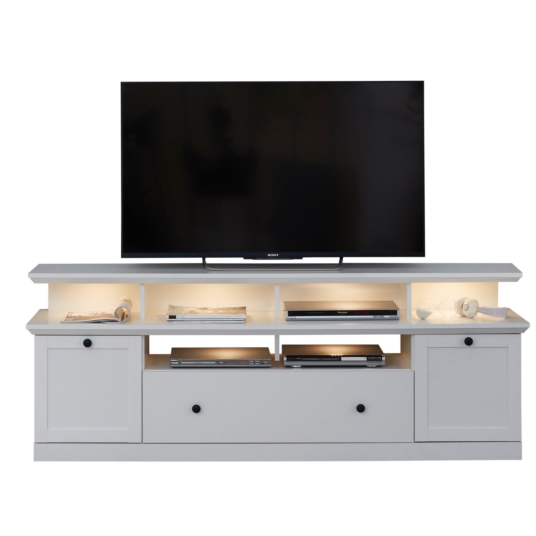 Cheshire Country Style Large White TV Stand With Lifted Shelf - FurniComp