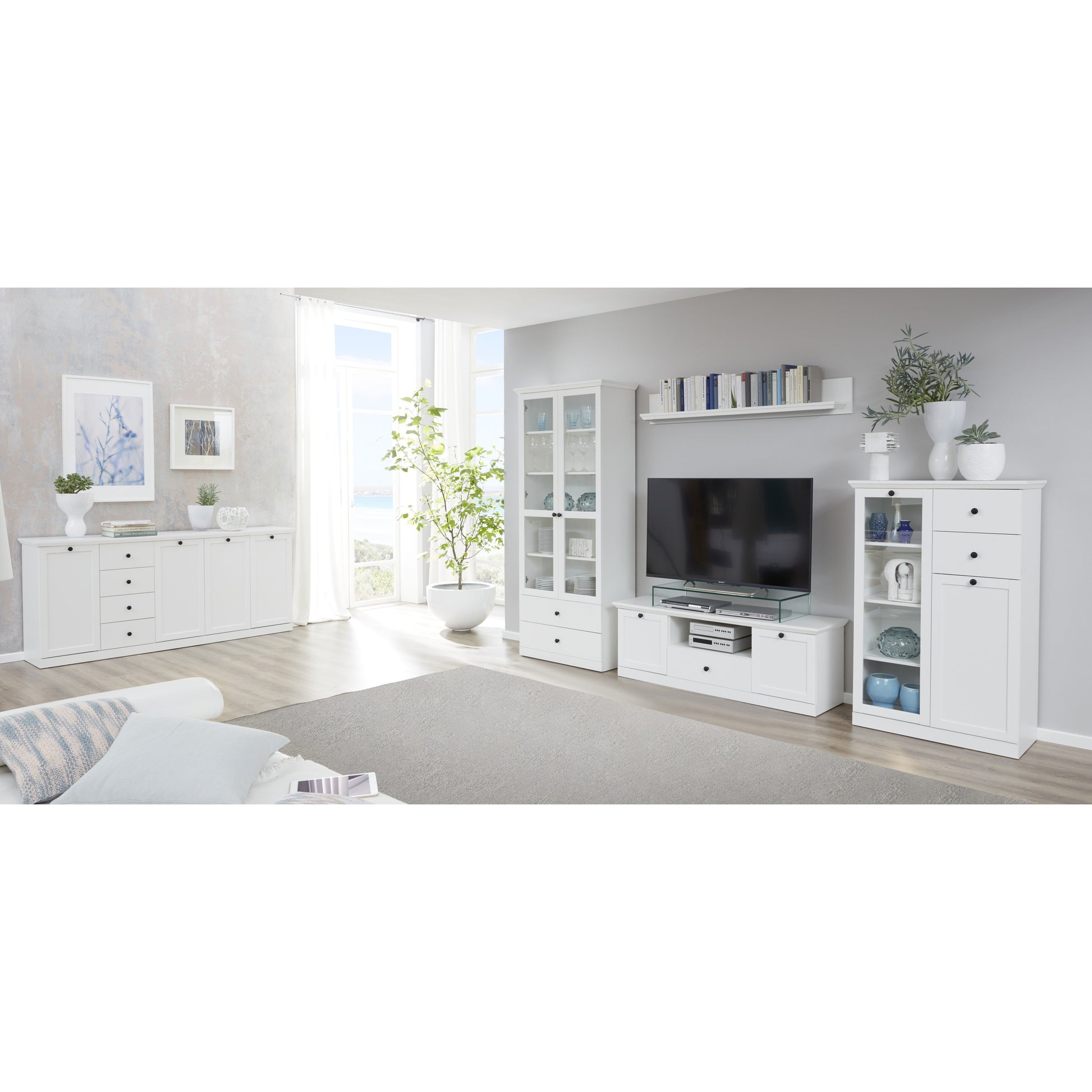 Cheshire Country Style Large White TV Stand With Lifted Shelf - FurniComp