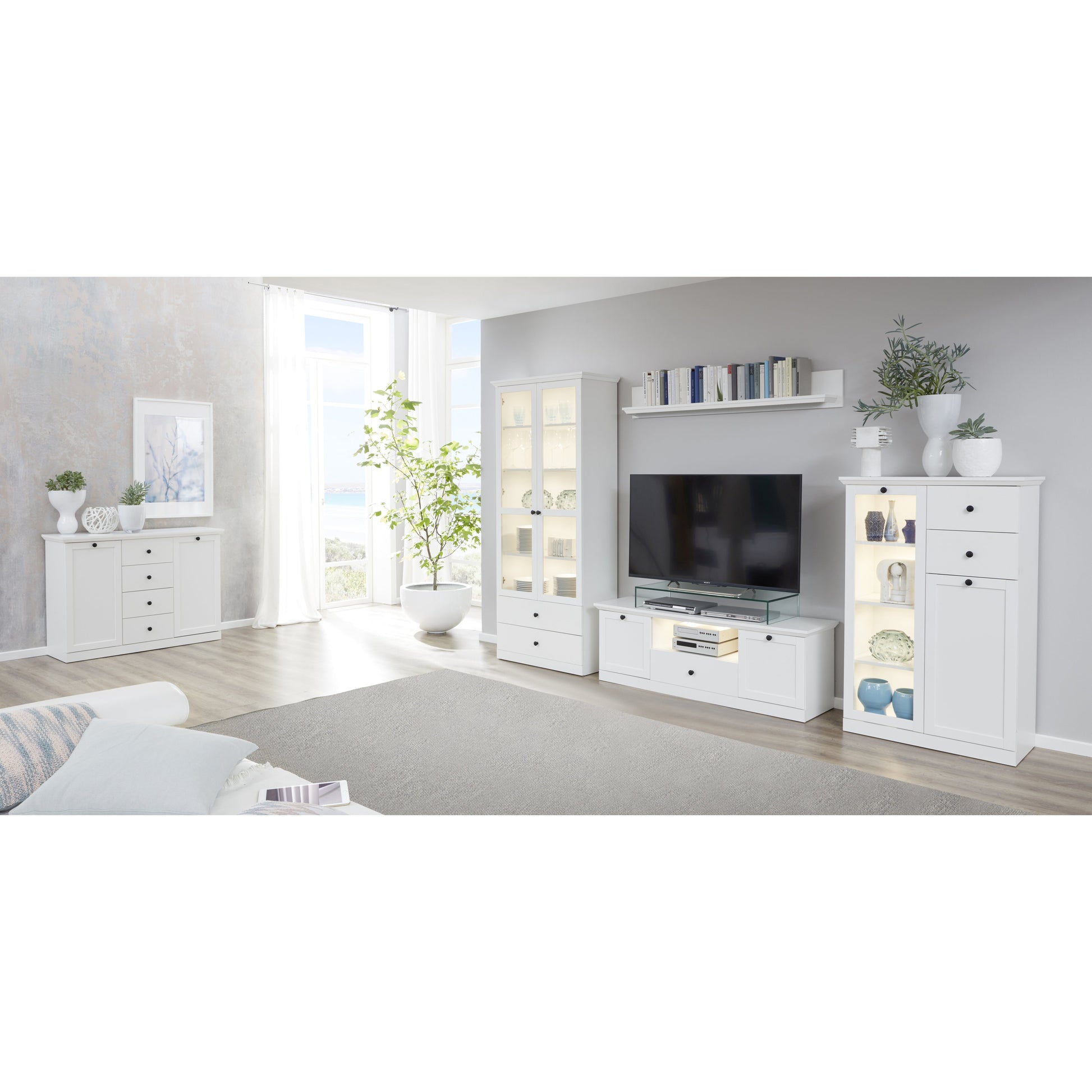 Cheshire 2 Door 1 Drawer Small White Country Style TV Stand - FurniComp