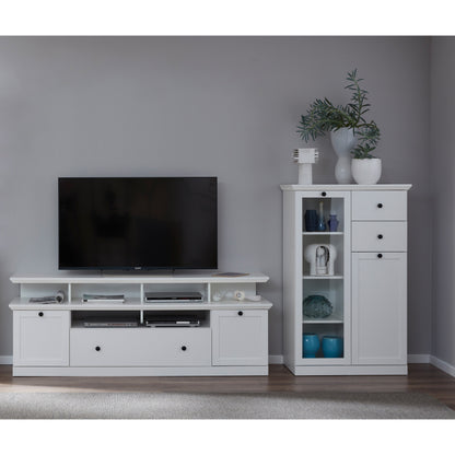 Cheshire Country Style Large White TV Stand With Lifted Shelf - FurniComp