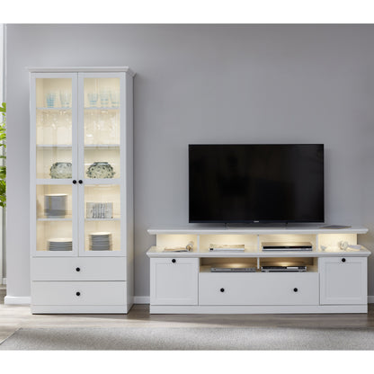 Cheshire Country Style Large White TV Stand With Lifted Shelf - FurniComp