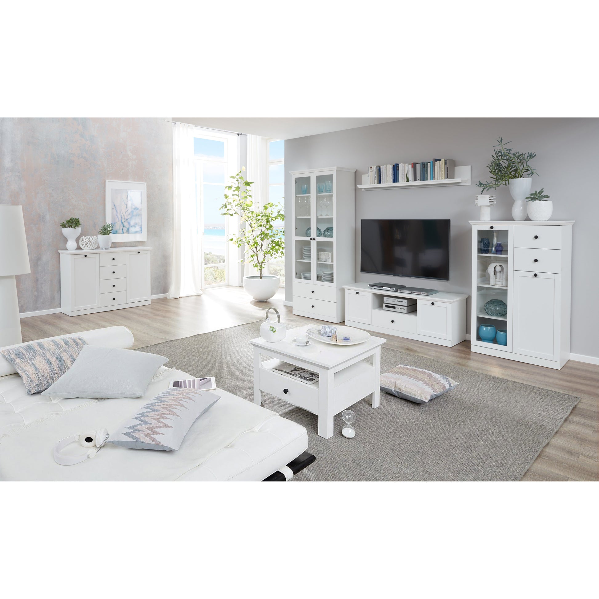 Cheshire 2 Door 1 Drawer Small White Country Style TV Stand - FurniComp