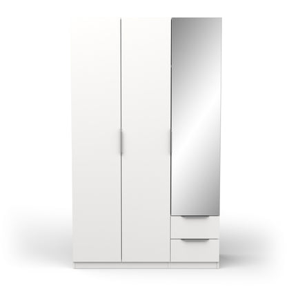 Chicago 3 Door 2 Drawer Matt White 120cm Mirrored Triple Wardrobe - FurniComp