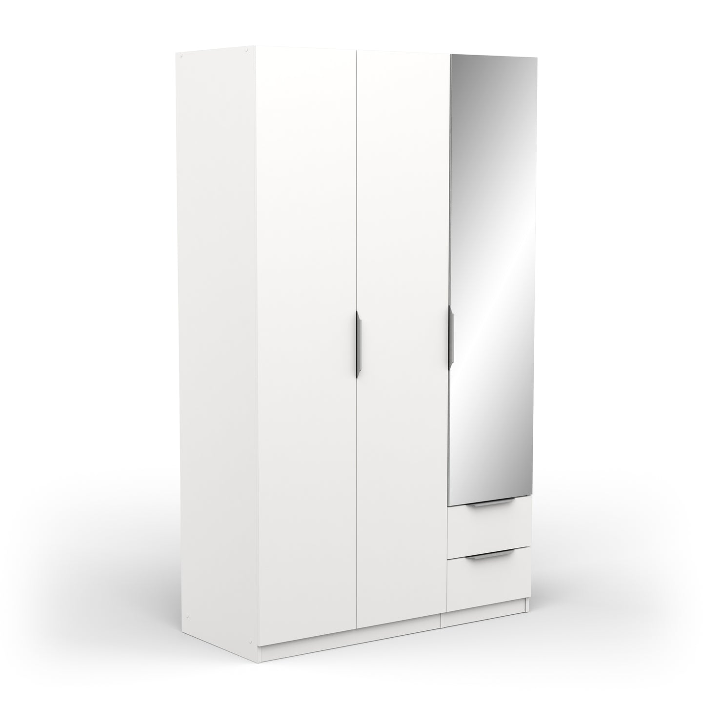 Chicago 3 Door 2 Drawer Matt White 120cm Mirrored Triple Wardrobe - FurniComp