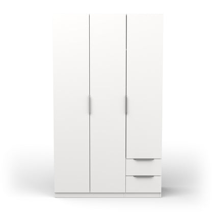 Chicago 3 Door 2 Drawer Matt White 120cm Space Saving Triple Wardrobe - FurniComp