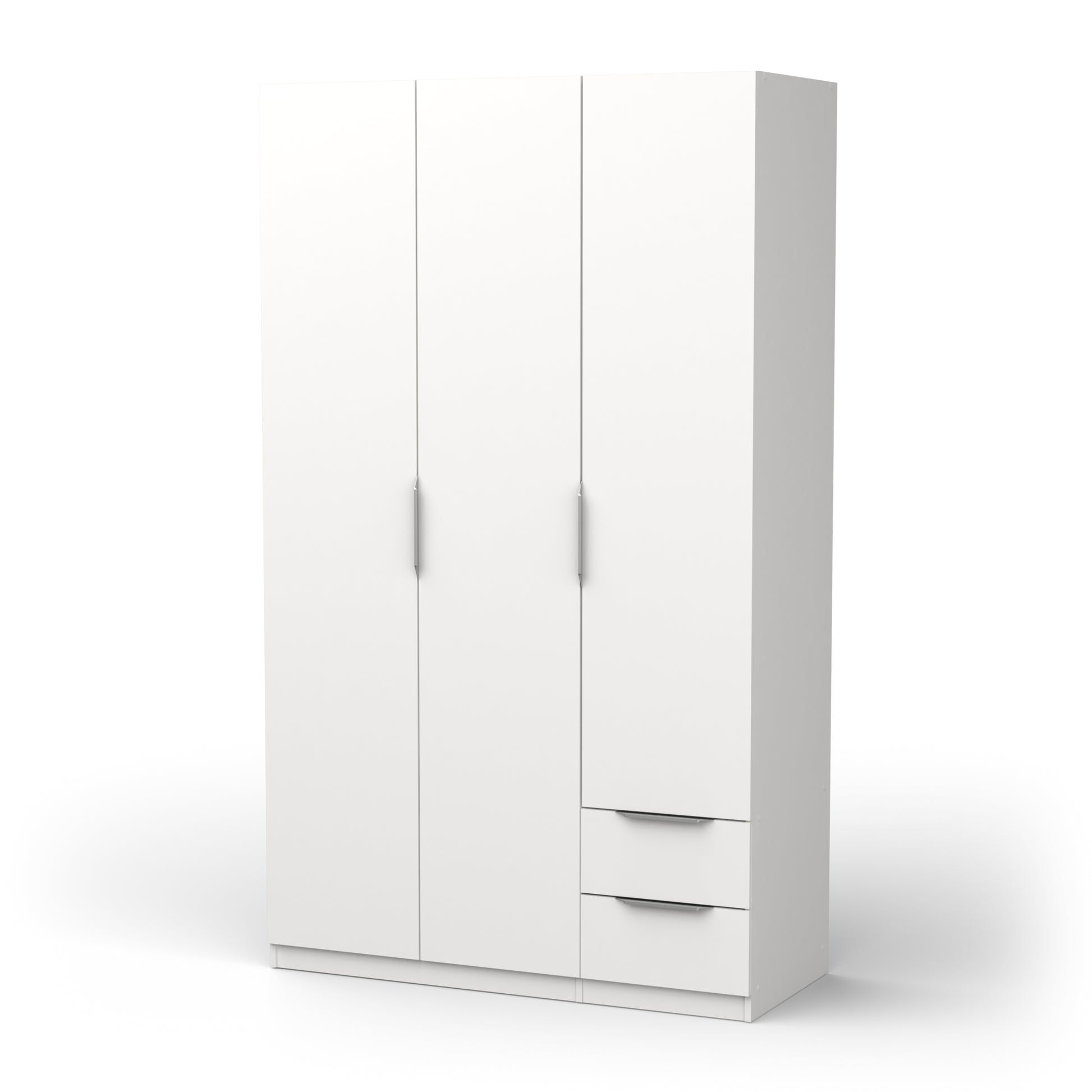 Chicago 3 Door 2 Drawer Matt White 120cm Space Saving Triple Wardrobe - FurniComp