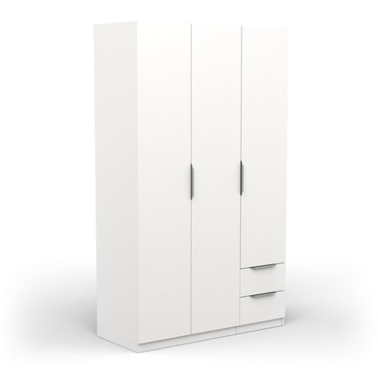 Chicago 3 Door 2 Drawer Matt White 120cm Space Saving Triple Wardrobe - FurniComp