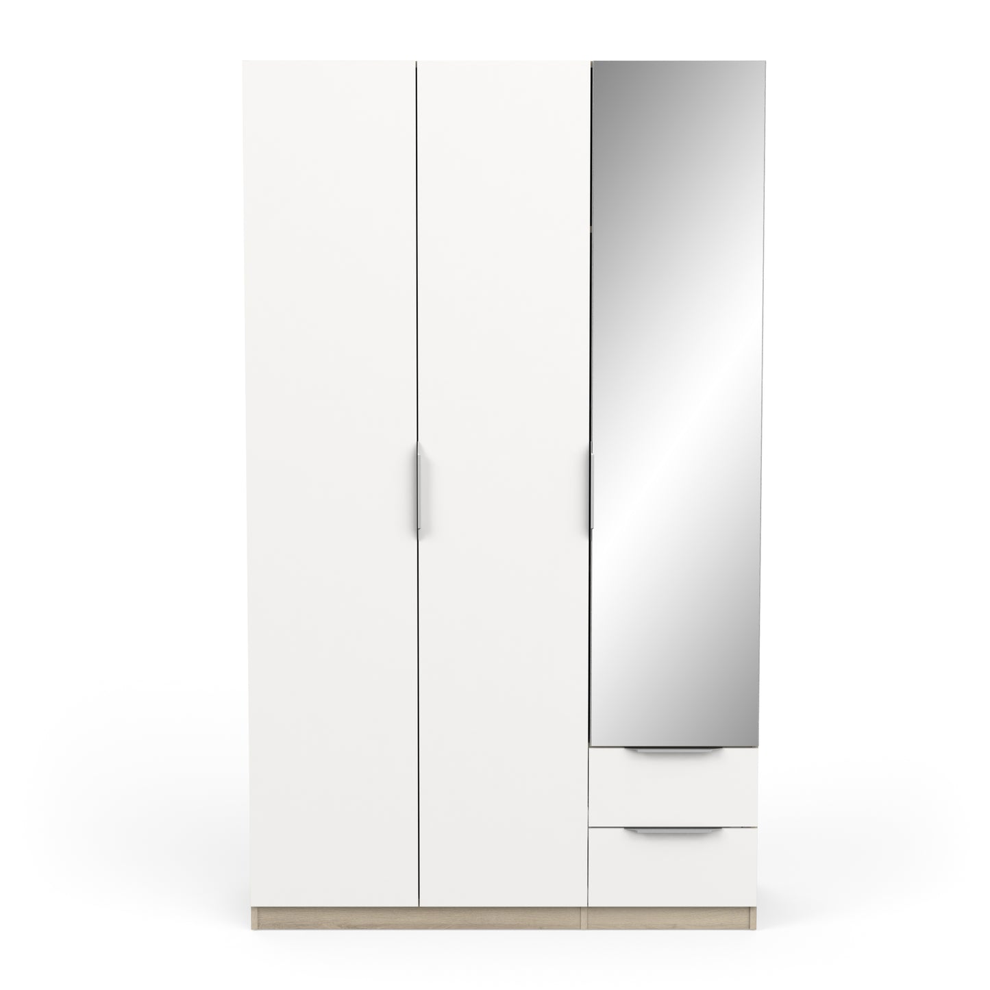 Chicago 3 Door 2 Drawer Matt White & Oak Effect 120cm Mirrored Triple Wardrobe - FurniComp