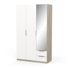 Chicago 3 Door 2 Drawer Matt White & Oak Effect 120cm Mirrored Triple Wardrobe - FurniComp