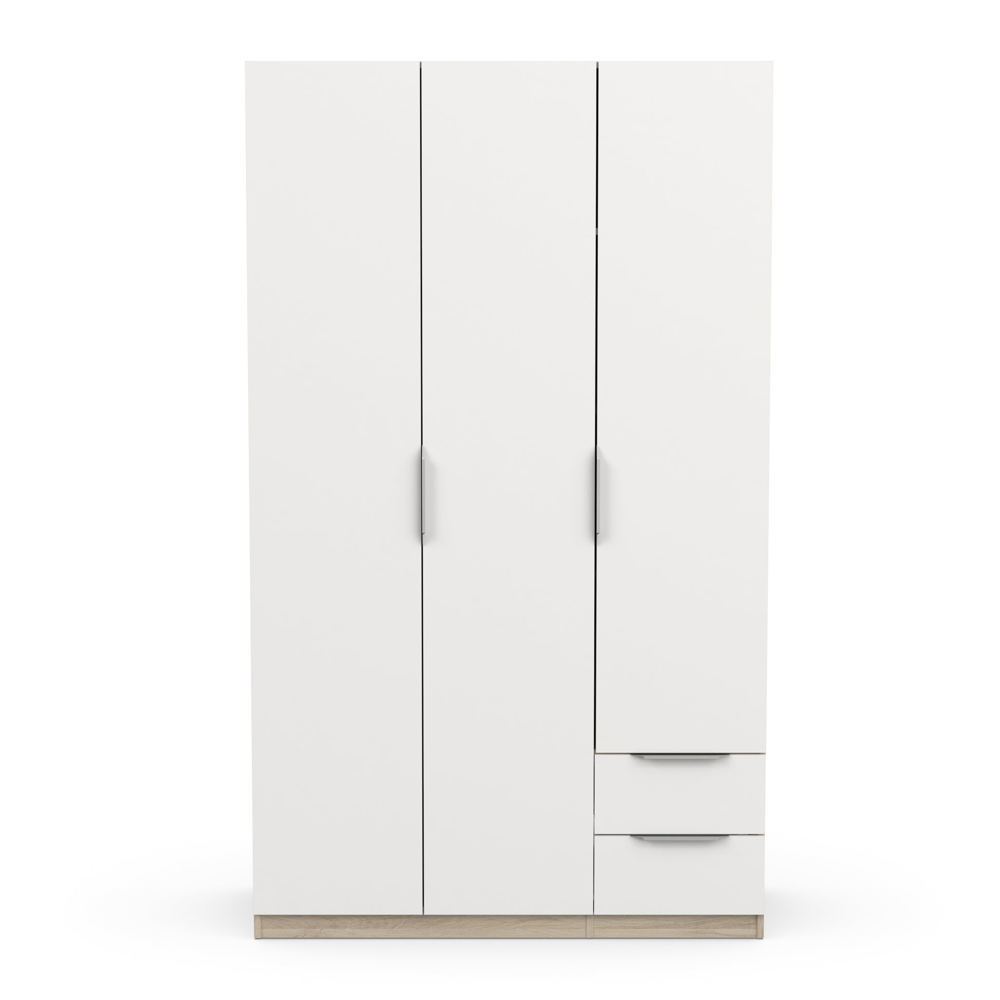 Chicago 3 Door 2 Drawer Matt White & Oak Effect 120cm Space Saving Triple Wardrobe - FurniComp