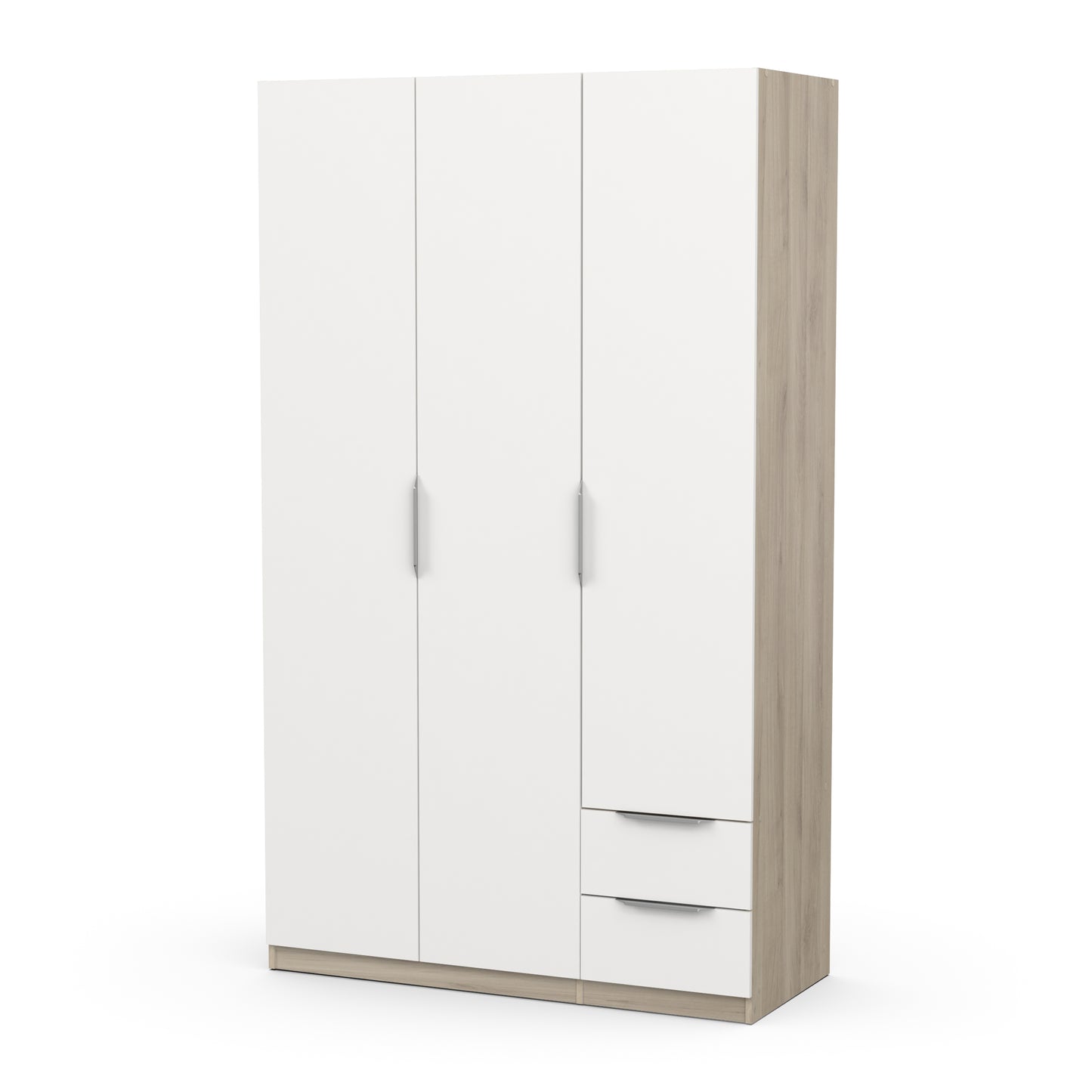 Chicago 3 Door 2 Drawer Matt White & Oak Effect 120cm Space Saving Triple Wardrobe - FurniComp