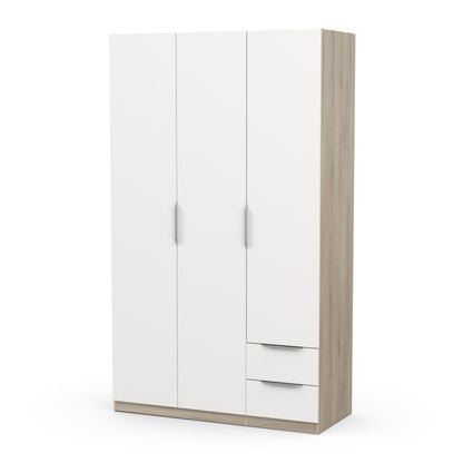 Chicago 3 Door 2 Drawer Matt White & Oak Effect 120cm Space Saving Triple Wardrobe - FurniComp