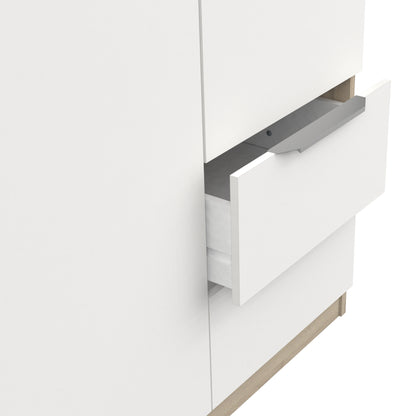 Chicago 3 Door 2 Drawer Matt White & Oak Effect 120cm Space Saving Triple Wardrobe - FurniComp