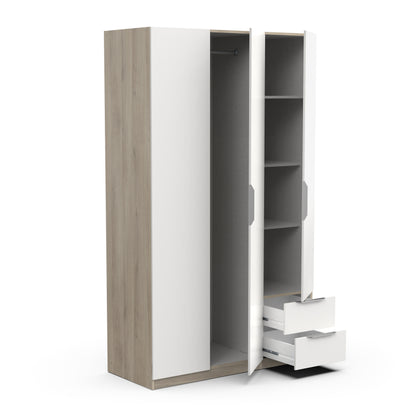 Chicago 3 Door 2 Drawer Matt White & Oak Effect 120cm Space Saving Triple Wardrobe - FurniComp