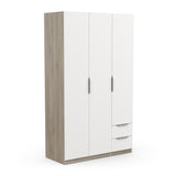 Chicago 3 Door 2 Drawer Matt White & Oak Effect 120cm Space Saving Triple Wardrobe - FurniComp