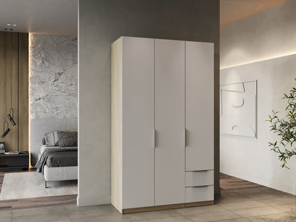 Chicago 3 Door 2 Drawer Matt White & Oak Effect 120cm Space Saving Triple Wardrobe - FurniComp