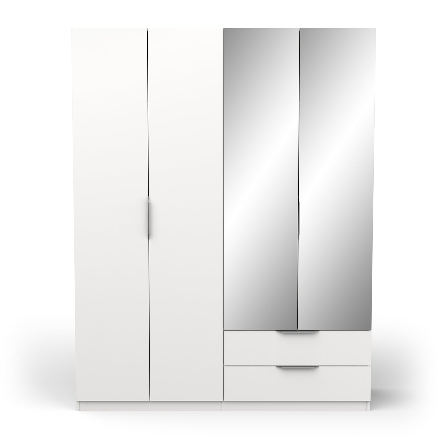 Chicago 4 Door 2 Drawer 160cm Matt White Mirrored Wardrobe - FurniComp