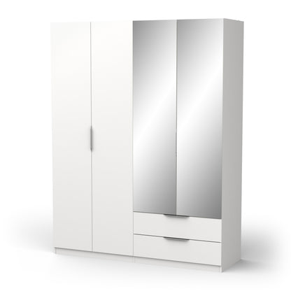 Chicago 4 Door 2 Drawer 160cm Matt White Mirrored Wardrobe - FurniComp